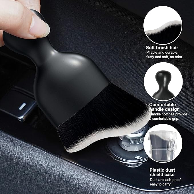 Ziciner 2 PCS Car Detailing Brush, Curved Soft Bristles Auto Removal Dust Collectors, Universal Vehicle Dashboard, Air Conditioner Vents etc Interior Cleaning Tool Accessories (Black/White)