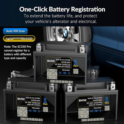 OBD2 Diagnostic Tool for BMW, SC530 Pro Full System Scanner with Active Test 20+ Special Functions, Include Battery Registration, ABS Bleeding, SRS EPB Oil Light Injector Reset Service