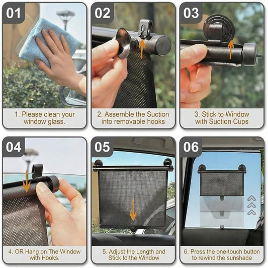 2 Pack Large Car Side Window Sun Shade for Baby, Retractable Roller Car Window Shades UV Protection, Clip-On Sunshade for SUV Truck Rear Side Window, 18" x 20" Vehicle Sun Protection Shade