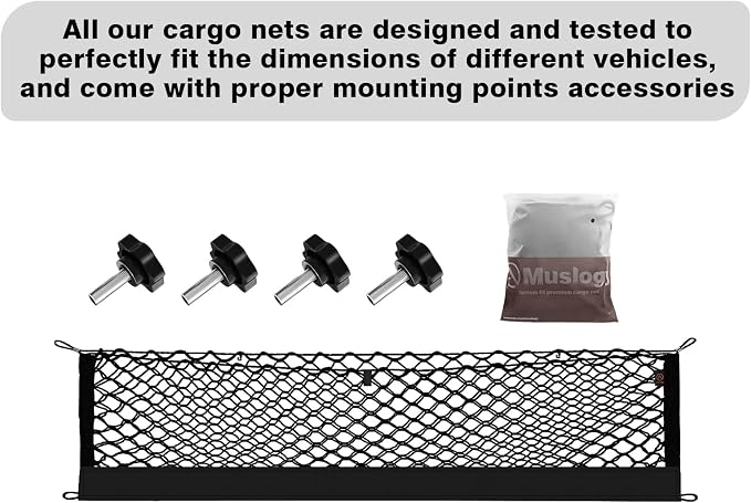 Muslogy Truck Bed Cargo Net Trunk Netting Compatible with Rivian R1T 2026 2025 2024 2023 2022 Accessories, Pickup Cargo Organizer SUV Sedan Storage Net w/Heavy Duty Carabiners