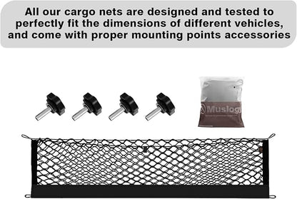 Muslogy Truck Bed Cargo Net Trunk Netting Compatible with Rivian R1T 2026 2025 2024 2023 2022 Accessories, Pickup Cargo Organizer SUV Sedan Storage Net w/Heavy Duty Carabiners