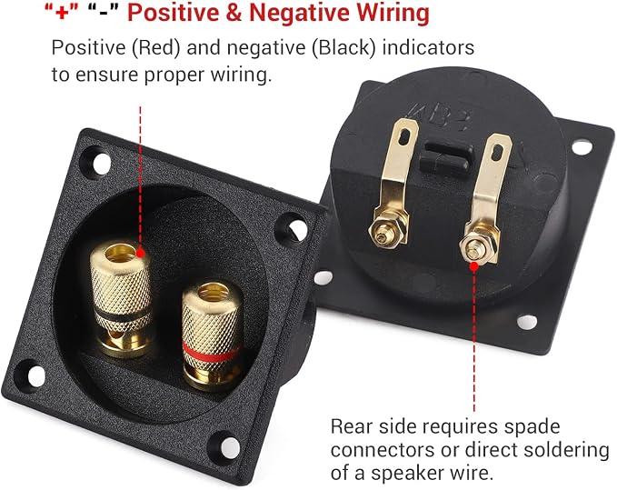 Facmogu 2PCS 2.2 Inch Square 2-Way Speaker Box Terminal Cup with Banana Plugs, Screw Type Binding Post Subwoofer Box Speaker Terminal Plates for DIY Home Car Stereo Subwoofer