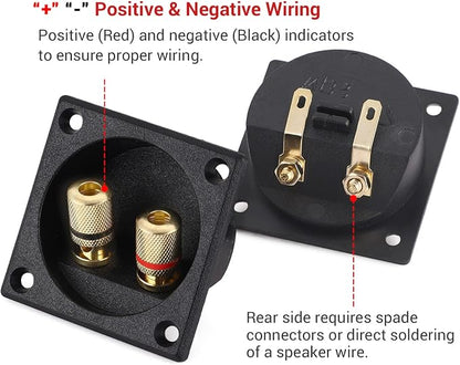 Facmogu 2PCS 2.2 Inch Square 2-Way Speaker Box Terminal Cup with Banana Plugs, Screw Type Binding Post Subwoofer Box Speaker Terminal Plates for DIY Home Car Stereo Subwoofer