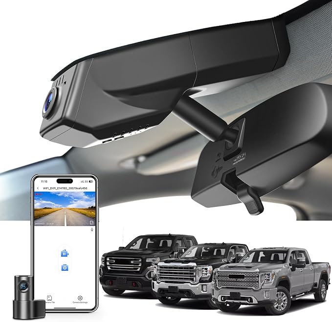 Mangoal Front 4K & Rear 1080P Dash Cam for GMC Sierra 1500 2019-2021, 1500 Limited 2022, 2500/3500 HD 2020-2023(Model B), Model B & Model A have Same Model Years but Vehicle Sensor Cover Are Different