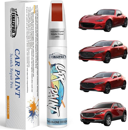 46V Soul Red Crystal Metallic Tricoat Touch Up Paint for Mazda, Exact Color Match Car Paint Scratch Repair Remover Pen Kit Quick & Easy Fix Vehicle Chips and Automotive Nicks Scuff