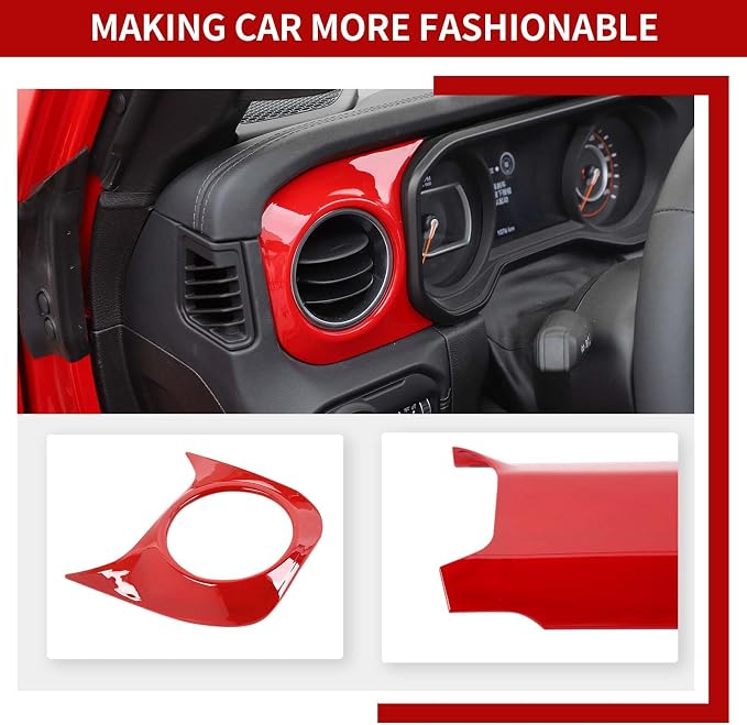Center Console Dashboard Decorative Panel Trim Cover Kit Compatible with 2024-2026+ Jeep Wrangler JL JLU & Jeep Gladiator JT(Red)