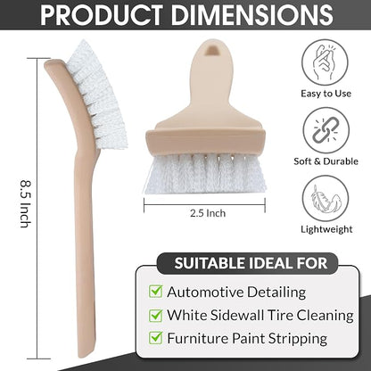 Nanoskin 8.5 Inch Multi-Purpose White Nylon Utility Scrub Brush - Ideal for Automotive Detailing, White Sidewall Tire Cleaning, Furniture Paint Stripping | Heavy Duty Nylon Bristles, Ergonomic Handle