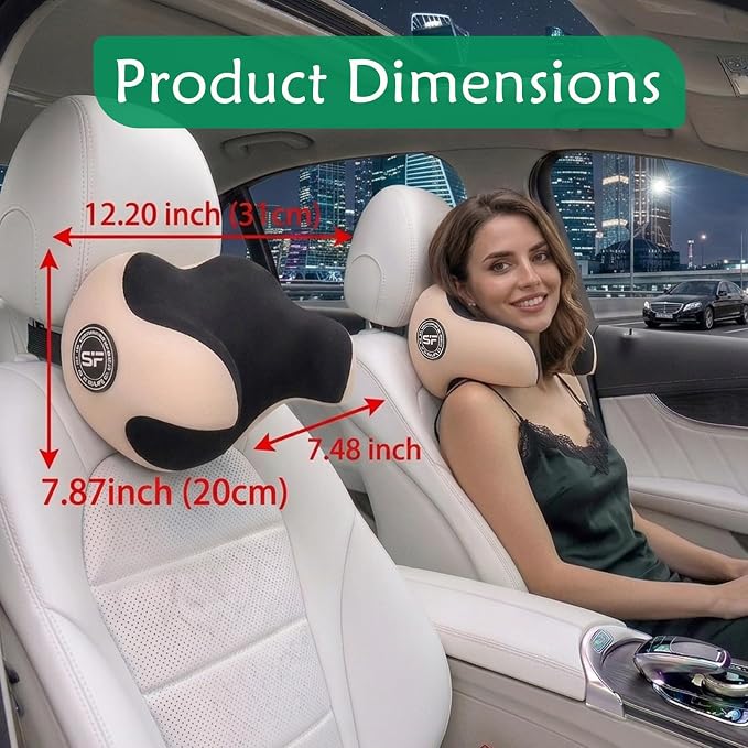SPRFUFLY Unique U-Shaped Car Headrest Pillow, Car Neck Pillow for Sleeping with Adjustable Strap, Space Memory Foam & Removable Cover, Ergonomic Design - Extreme Comfort Car Pillow(Beige, 1P)