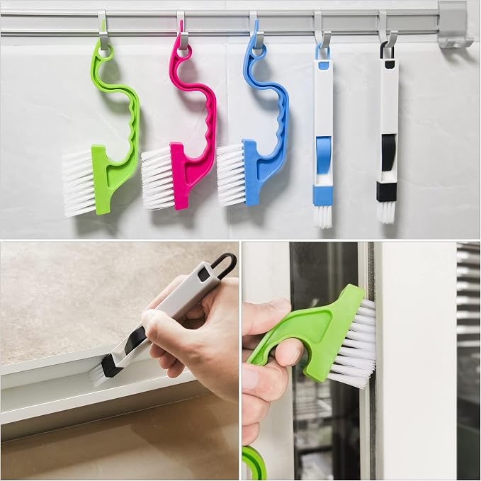 Window Track & Gap Cleaning Brush Set, 5 Pack Crevice and Groove Cleaner with 2 in 1 Brush and Mini Dustpan for Door Gaps, Blinds, Sliding Tracks and Kitchen Corners