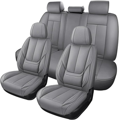 MINGBRON Leather Car Seat Covers,Car Seat Covers Full Set,Automotive Seat Covers 5 Seats,Fit for Most Cars SUV and Most Sedans Grey