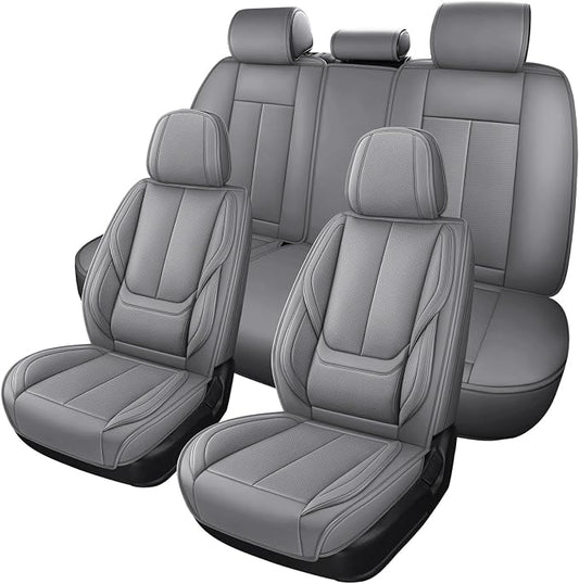 MINGBRON Leather Car Seat Covers,Car Seat Covers Full Set,Automotive Seat Covers 5 Seats,Fit for Most Cars SUV and Most Sedans Grey