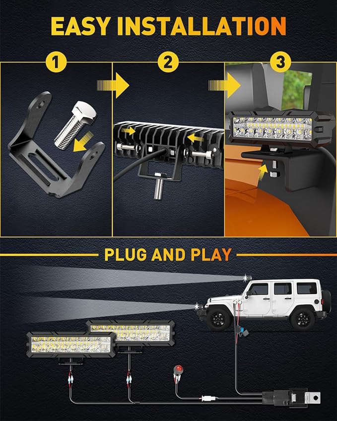 NAOEVO 6 Inch LED Light Bar, 50W 4000LM LED Fog Lights, Spot & Flood Combo for Trucks, Cars, Boat, ATV, UTV, 2 Pcs (White)