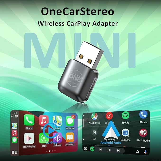 OneCarStereo Wireless CarPlay Adapter, Android Auto Wireless Adapter for iPhone & Android, Plug & Play, Fast Auto Reconnect, Convert Wired CarPlay to Wireless, for Cars with Factory Wired CarPlay