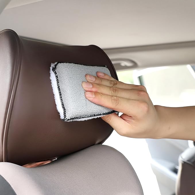 3 Pcs Car Interior Scrubbing Sponges, 5”x3” Auto Detailing Scrub Pads, Microfiber Car Wash Sponges, Interior Cleaning Sponge for Leather, Plastic, Vinyl, Upholstery