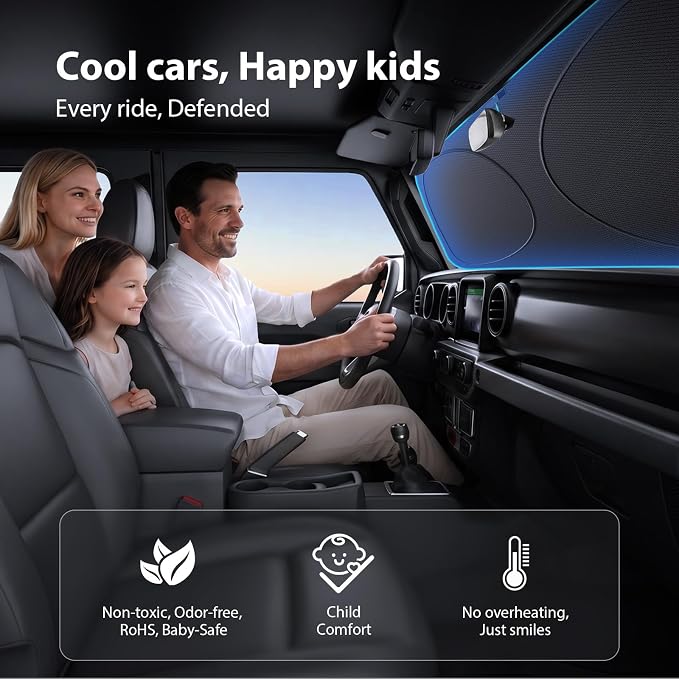 Upgraded Windshield Sun Shade for Jeep Wrangler 2000-2026 and Jeep Gladiator [Super Heat Insulation, 99.9% Sun Protection] Foldable Sunshade with Storage Bag, Car Accessories, XS (59 x 21 in)