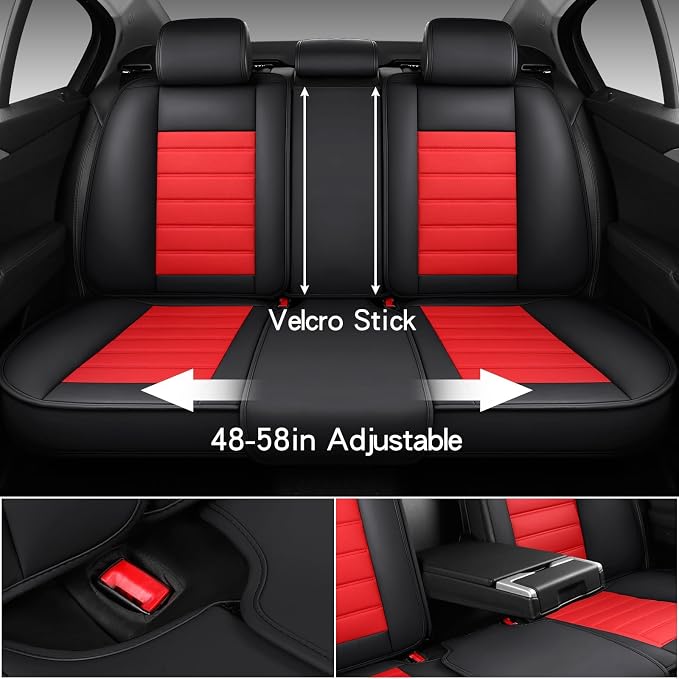 MINGBRON Car Seat Covers Full Set,Black White Car Seat Cover, Car Seat Protector Waterproof, Nappa Leather Car Seat Cushion Fit for Most Cars Red