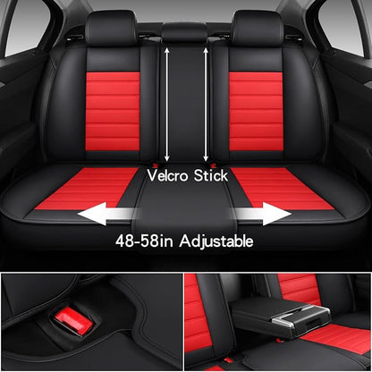 MINGBRON Car Seat Covers Full Set,Black White Car Seat Cover, Car Seat Protector Waterproof, Nappa Leather Car Seat Cushion Fit for Most Cars Red