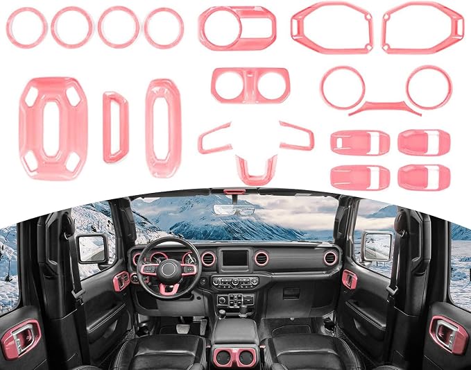 for Wrangler JL Interior Trim Kit Pink Dashboard for Jeep Wrangler JL JLU Gladiator JT 2018-2023 Pink Interior Accessories 21pcs
