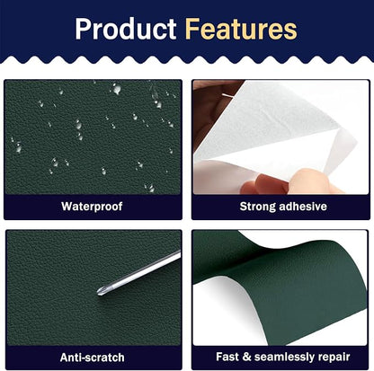 Zenyao Leather Repair Patch Tape - Self Adhesive Leather Repair Kit for Car Seat Furniture, Heavy Duty Vinyl Repair Patch for Couch Sofa, Waterproof Fix for Tears, 12x30 Inch Roll, Dark Green