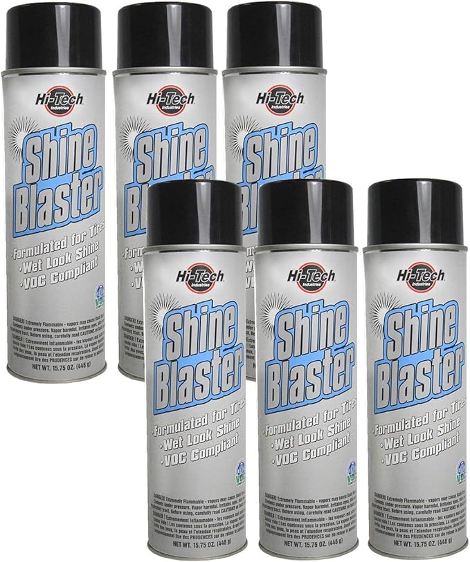 HI-TECH Shine Blaster II Tire Shine Spray – 6-Pack, Wet Look, No-Wipe, High-Gloss, Long-Lasting Tire Protection – Made in USA