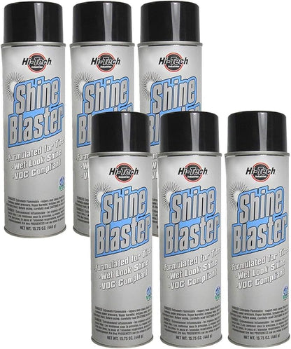 HI-TECH Shine Blaster II Tire Shine Spray – 6-Pack, Wet Look, No-Wipe, High-Gloss, Long-Lasting Tire Protection – Made in USA