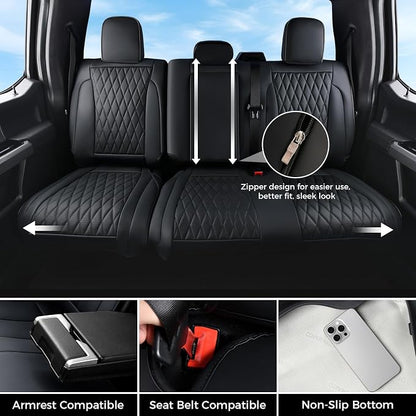 Coverado Leather Rear Seat Covers Fit for Ford F150 F250 F350 F450, Waterproof Ford Truck Rear Seat Covers Fit for 2015-2026 F150 & 2017-2026 F250 F350 F450 (Black)