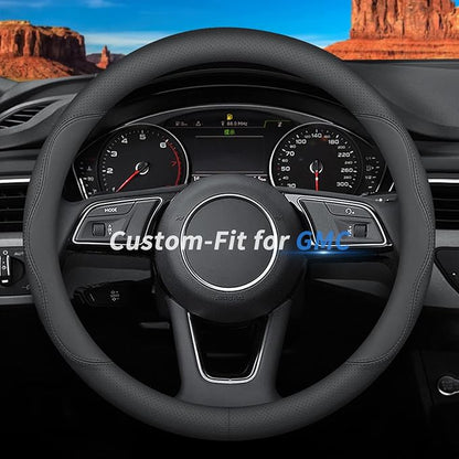 Deer Route Custom-Fit for GMC Steering Wheel Cover, Premium Leather Car Steering Wheel Cover with Logo, Non-Slip, Breathable, for GMC Accessories (B-Style,for GMC)
