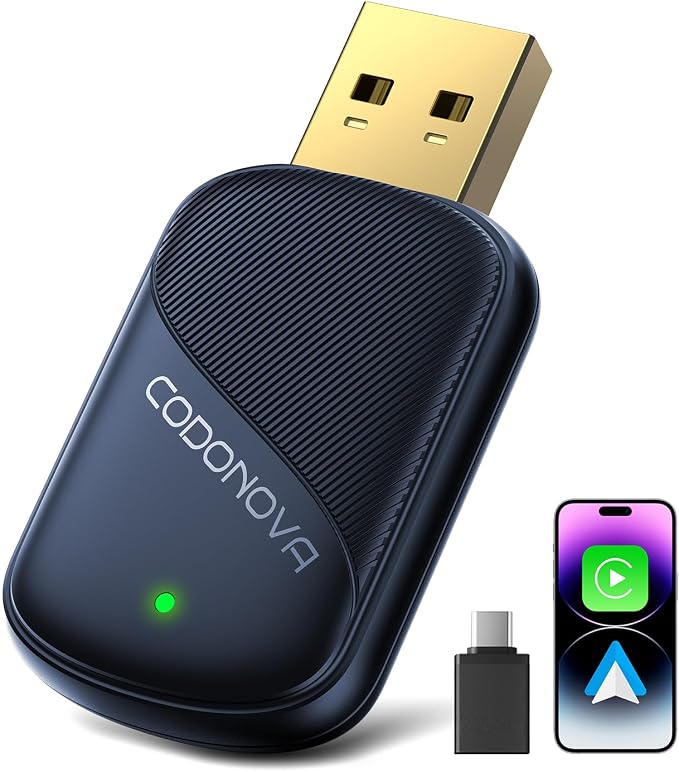Mini Wireless CarPlay Adapter for Apple iPhone & Android Auto - Convert Wired to Wireless, Gold-Plated USB, Fast, Stable & Auto Reconnect in 5 Seconds, for OEM Wired Apple CarPlay Cars 2016+