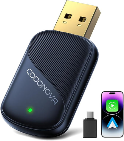 Mini Wireless CarPlay Adapter for Apple iPhone & Android Auto - Convert Wired to Wireless, Gold-Plated USB, Fast, Stable & Auto Reconnect in 5 Seconds, for OEM Wired Apple CarPlay Cars 2016+