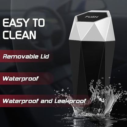 Car Trash Can with Lid, Mini Car Trash Cup with 30 Additional Trash Bags, Car Accessories for Interior, Leakproof Vehicle Garbage Bin for Car, Home, Office - 2 Packs, Silver