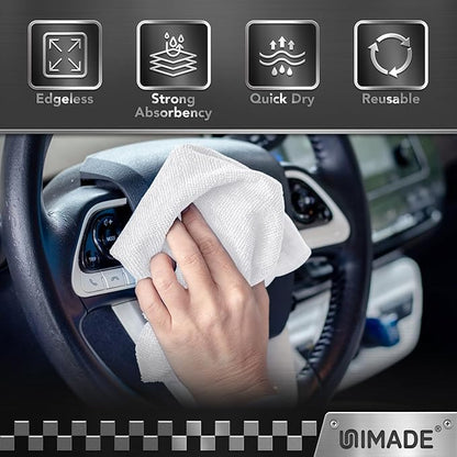 UNIMADE Shop Towel Rag, 200 Pack Reusable Rags Bulk Microfiber Cleaning Cloth Lint Free Towels for Car Kitchen Automotive Bar Mechanic Restaurant Garage, 11.5"x 11.5", White