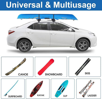Universal Soft Roof Rack Pads with Two 16 FT Tie-Down Straps, Bow & Stern Ropes, Quick Loops & Storage Bag–Car Roof Rack for Kayak, Surfboard, SUP, Canoe–Fits Cars, SUVs, Sedans & Hatchbacks(1 Pair)