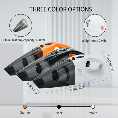 Handheld Vacuum Cordless Portable Rechargeable Strong Suction Car Vacuum Cleaner Powerful Hand Held Vacuum Cleaner with Multi Accessories for Home Office Auto Car Pet (White)