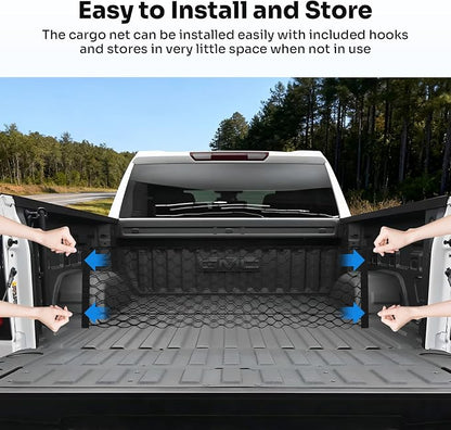 Canvcle Truck Bed Cargo Net for 2019-2025 2026 GMC Sierra 1500/2020-2026 Chevy Silverado 2500 3500 Accessories Envelope Style Mesh Trunk Net Organizer and Storage Stretchable Nylon Rear Cargo Netting