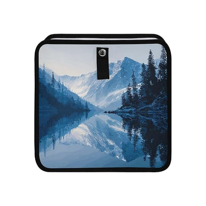 Car Trash Can Organizer Bin with Adjustable Strap for Back Front Seat Console Waterproof Leakproof Collapsible Portable 11 Inch Winter Blue Mountain and Mirrored Lake