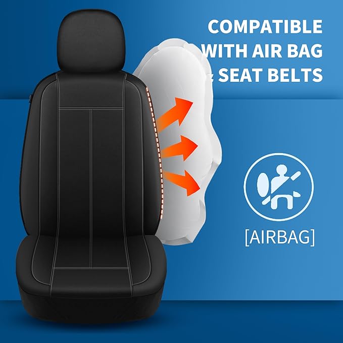 HChengkikz Car seat Covers Full Set, Waterproof Neoprene Seat Covers, Airbag Compatibable, Universal Automotive Comfort Protection for Most Cars, Trucks, SUVs (Black)