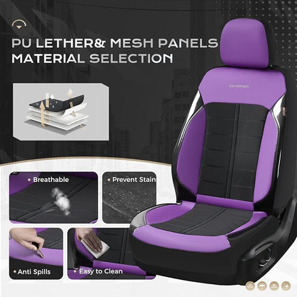 Coverado Air Mesh Seat Cover, Car Seat Cover Rear Seats, 3D Breathable Seat Protectors Sports Carbon Fiber Design Airbag Compatible Comfort Universal for Most Cars, Van,Trucks, SUV, Black&Purple