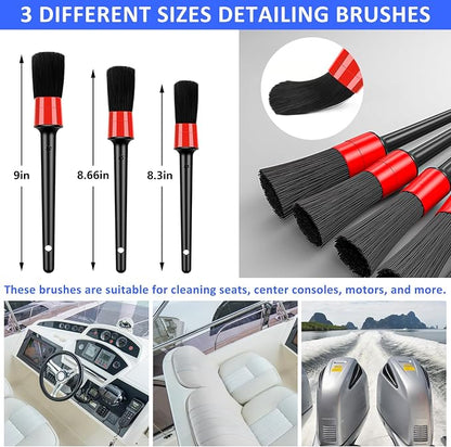 12Pcs Boat Wash Cleaning Kit with Collapsible Bucket Wash Sponge Mitt Microfiber Towel Squeegee Scrub Pads Brushes Complete Interior Exterior Cleaning Set for Boat