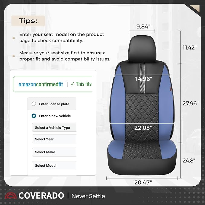 Coverado Car Seat Covers Full Set, Automotive Leather Seat Covers for Car，Universal Fit Front Back Seat Cover, Non-Slip Waterproof Breathable Car Seat Protector