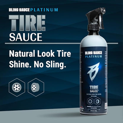 Bling Sauce Platinum Tire Sauce, Peppermint Scent, Natural Look Tire Shine for Cars, Trucks, SUVs, 24oz.