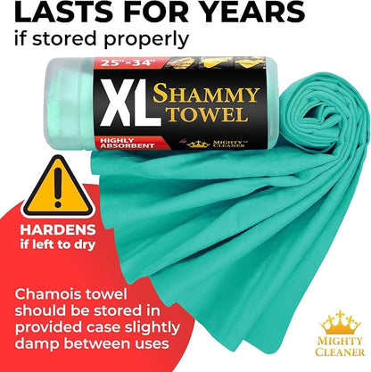 Premium XL Shammy Towel for Car - 34”x25” - Super Absorbent Chamois Cloth - Spots & Scratch-Free - Reusable Car Drying Towel