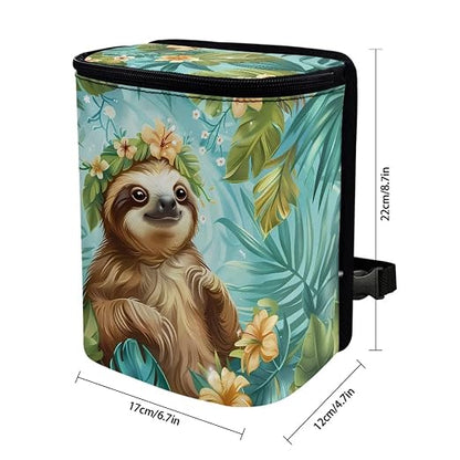 Talayituse Sloth Leaf Print Car Trash Can Portable Auto Garbage Bin Multifunctional Vehicle Interior Accessories with Adjustable Straps Universal Fit Truck SUV Sedan