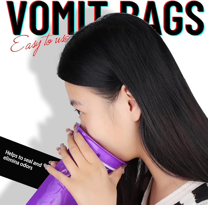 YGDZ Barf Bags, 15 Pack Vomit Bags Disposable Throw Up Emesis Bags Puke Nausea Bags for Travel Motion Sickness, Car & Aircraft, Purple