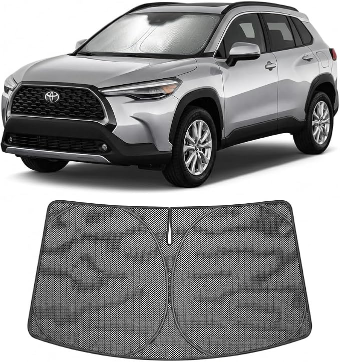 Proadsy Windshield Sun Shade Custom Fit Toyota Corolla Cross 2022-2026 Ice Crystal Black Front Window Sunshade UV and Heat Blocker Foldable Visor Keeps Car Cooler for Summer Parking and Daily Use