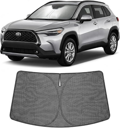 Proadsy Windshield Sun Shade Custom Fit Toyota Corolla Cross 2022-2026 Ice Crystal Black Front Window Sunshade UV and Heat Blocker Foldable Visor Keeps Car Cooler for Summer Parking and Daily Use