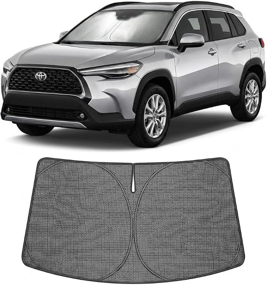 Proadsy Windshield Sun Shade Custom Fit Toyota Corolla Cross 2022-2026 Ice Crystal Black Front Window Sunshade UV and Heat Blocker Foldable Visor Keeps Car Cooler for Summer Parking and Daily Use