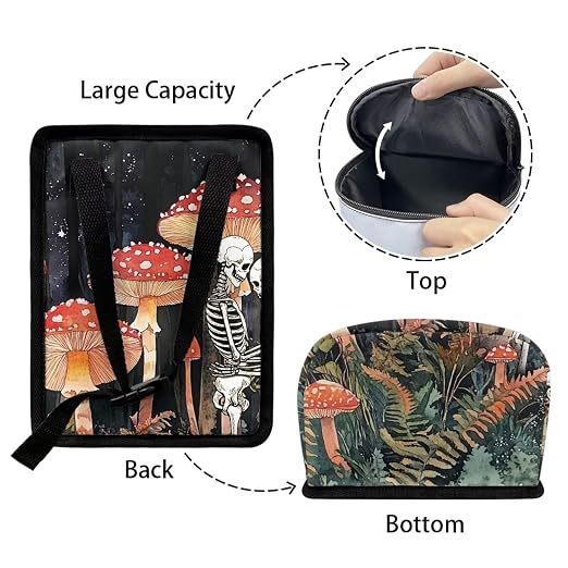 Talayituse Skull Mushroom Print Car Trash Bin, Large Size Auto Trash Can Adjustable Portable Garbage Can with Lid, Vehicle Hanging Bag for Headrest Front Back Seat