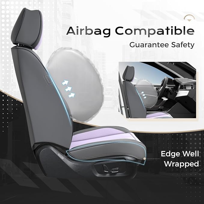 Coverado Seat Covers, Car Seat Covers Front Seats, Leather Seat Covers for Cars, Car Seat Protector Waterproof, Gray Car Seat Cushion, Front Carseat Cover Universal Fit for Most Cars Purple