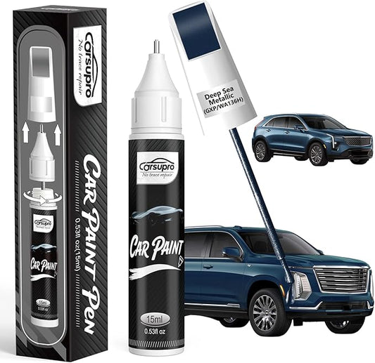 Deep Sea Metallic(GXP/WA136H) for Cadillac Touch Up Paint Pen, 2 in 1 Car Scratch Remover with Pen Tip and Brush, Precise Color Match for Car Paint Scratch Repair, Quickly and Easily Fix Chips and Nicks