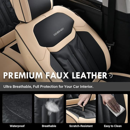 Coverado Front Seat Covers, Waterproof Leather Car Seat Covers, Seat Covers Car Seat Protector, Automotive Seat Covers Universal Fit for Most Cars(Front, Beige&Black)